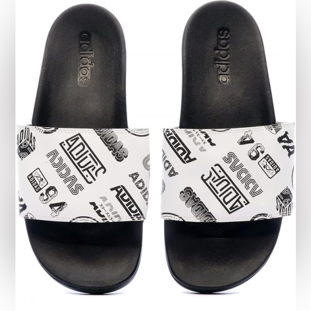 Sz 8 adidas slides white & black
